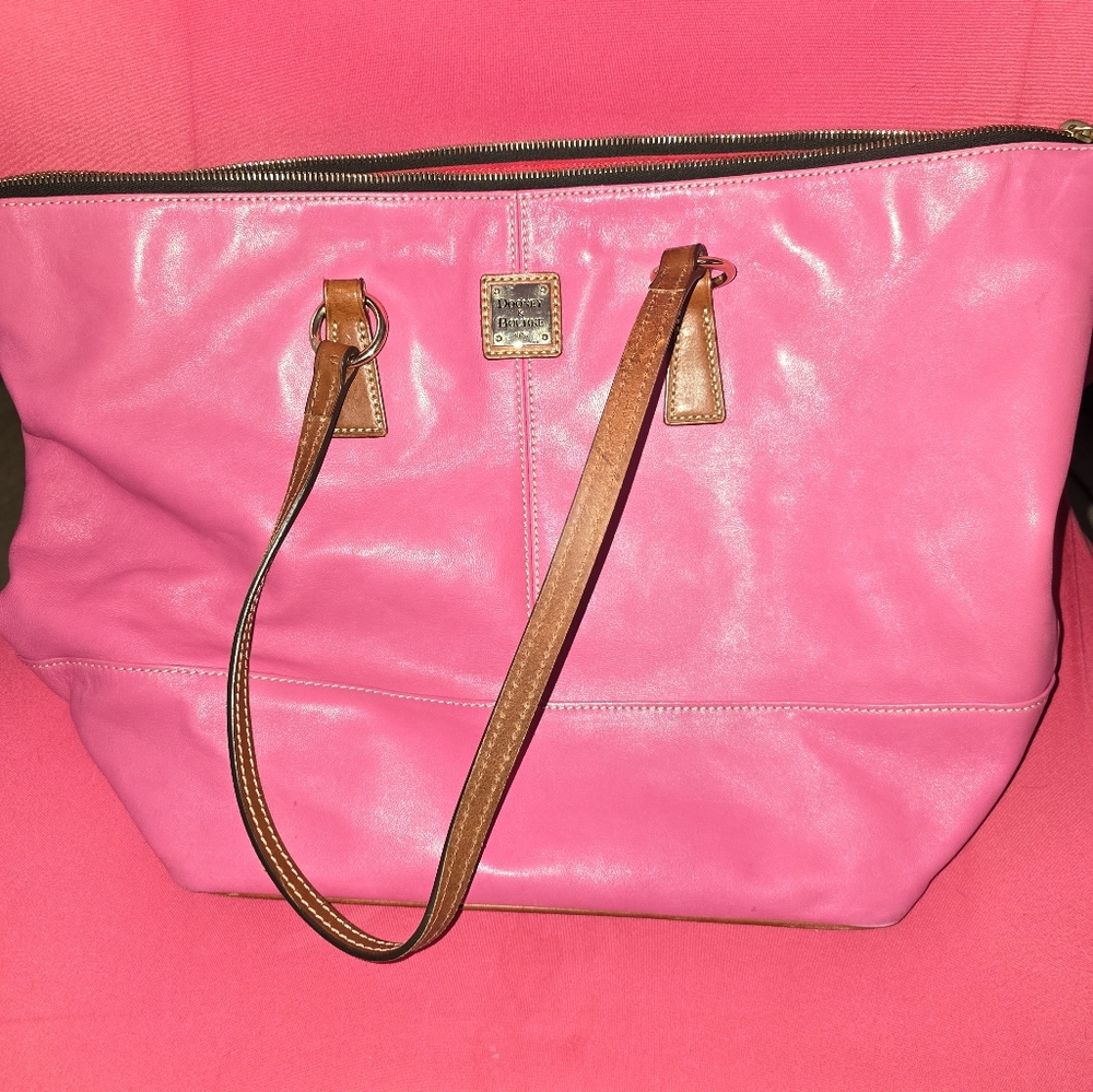Dooney & Bourke large butter leather hot pink shoulder bag